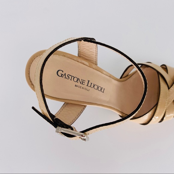 Gaston Lucioli Sandals Platforms and 5” Heels Tan Patent Leather Size 8 - Picture 5 of 14